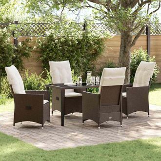 vidaXL Conjunto De Comedor De Jard&iacute;n Con Coj&iacute;n 5 Pcs Marr&oacute;n Polirat&aacute;n Vidaxl