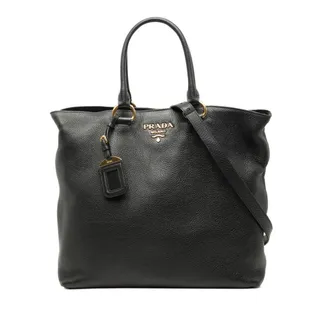 Prada Black Leather Handbag Shoulder Bag Tote Bag (Pre-Owned)