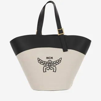 MCM Black COTTON CANVAS AND LEATHER HIMMEL SHOULDER BAG