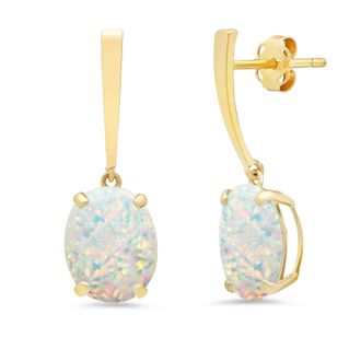 MAX + STONE 14k Yellow or White Gold 10x8mm Oval Cut Gemstone Drop Dangle Earrings