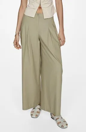 Mango Pleated Cotton Wide Legs Pants in Aqua Green at Nordstrom Rack, Size 4
