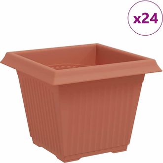 vidaXL Maceta Cuadrada Para Flores 24 Uds. Rojo Ladrillo Pl&aacute;stico Vidaxl