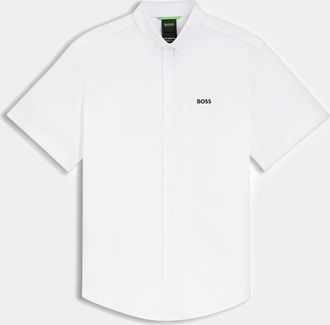 HUGO BOSS Mens ST_Motion Short Sleeve Shirt in White Cotton - Size X-Large