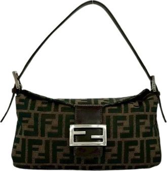 Fendi Pre-owned Shoulder Bags, female, Brown, Size: ONE SIZE Pre-owned Zucca Canvas Leather Shoulder Bag