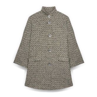 Fiorella Rubino Jassen, Dames, Beige, XL, Wol, Jacquard jas met hoge kraag