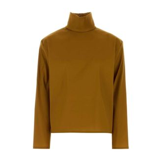 Saint Laurent High Neck Long Sleeve Top - female - Saint Laurent - Long Sleeve T-Shirts - Orange - M - Tops