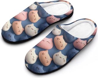 Generic Cute Cat Shaped Mochi Funny Mens Cotton Slippers Soft Non-Slip Rubber Sole House Slipper Indoor Outdoor
