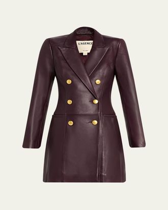 L'agence Tora Double-Breasted Leather Blazer Dress