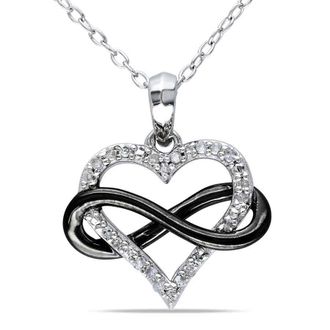 Amour 1/10 CT TW Diamond Heart Infinity Pendant with Chain In Sterling Silver with Black Rhodium