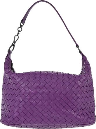 Bottega Veneta Zip Hobo Intrecciato Nappa Purple Leather Handbag (Pre-Owned)