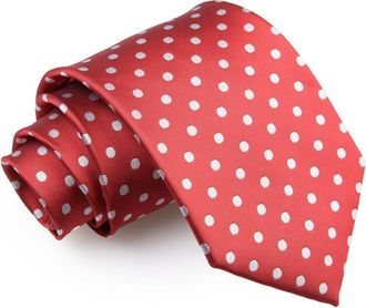DQT Woven Polka Dot Classic Patterned Fashion Casual Neck Tie for Men in Dark Red