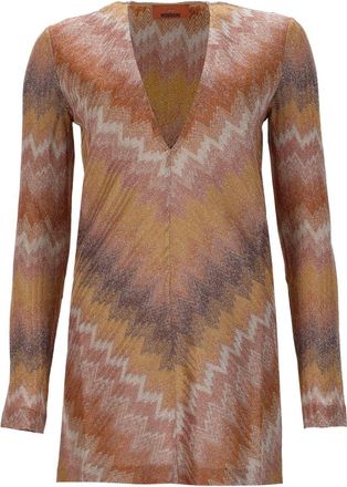 Missoni Zigzag Pattern Metallic Viscose Mini Dress