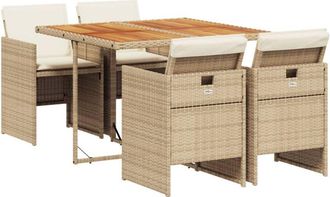 vidaXL Set Comedor De Jard&iacute;n 5 Pzas Con Cojines Rat&aacute;n Sint&eacute;tico Beige Vidaxl