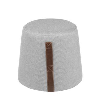 Koketto Home Puff decorativo gris de madera de pino con asa de cuero sint&eacute;tico