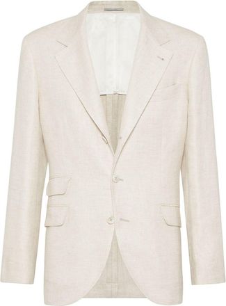Brunello Cucinelli single-breasted twill blazer - men - Wool/Linen/Flax/Silk - 50 - Neutrals