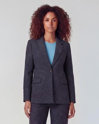 Lords of Harlech Crochet Paisley Womens Tailored Blazer in Crochet Paisley Caviar at Nordstrom, Size 12