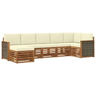 vidaXL Conjunto De Sof&aacute; Seccional Con Coj&iacute;n 6 Pcs Natural Y Crema Vidaxl
