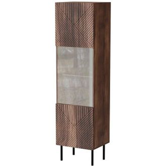 Dmora Vitrina Triulzi, Vitrina de salón con puerta de cristal y detalle, Acabado geométrico, 50x40 h187 cm, Nogal