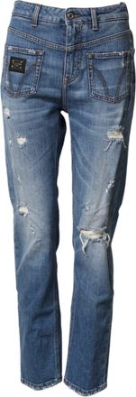 Dolce & Gabbana Womens Blue Distressed Washed Cotton Denim Jeans Clothing