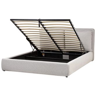 Beliani Cama Con Almacenaje De Tela Gris Claro 160 X 200 Cm Bajonna
