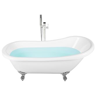 Beliani Ba&ntilde;era Independiente De Acr&iacute;lico Blanco Plateado Patas 153 X 77 Cm Retro Vintage Tradicional Cayman