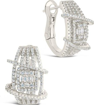 Sterling Forever Leigh CZ Statement Hoop Earrings