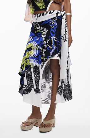 Desigual Print Asymmetric Maxi Skirt in Black at Nordstrom, Size Medium