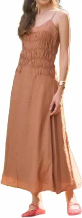 Moon River Spaghetti Strap Midi Dress In Terracotta