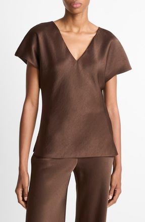 Vince Cap Sleeve V-Neck Top in Espresso at Nordstrom, Size Xx-Small