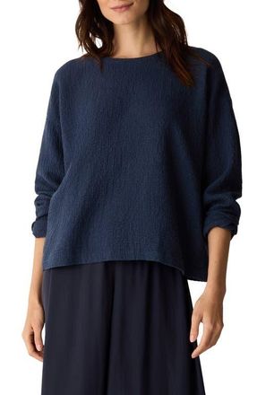 Eileen Fisher Crinkled Boxy Long Sleeve Stretch Organic Cotton Top at Nordstrom, Size Xx-Small