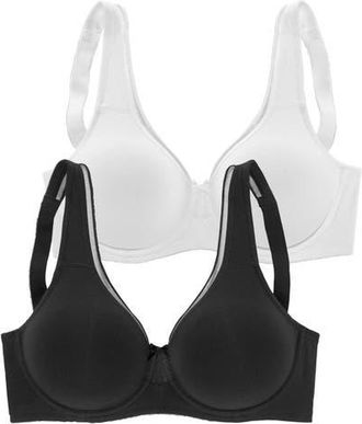 Lascana Womens 2 Pk Minimizer Underwire T-Shirt Bras in Black & White at Nordstrom, Size 44Ddd
