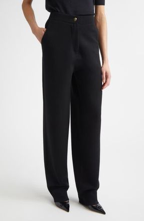 St. John Signature Double Face High Waist Wool Blend Milano Stitch Pants in Black at Nordstrom, Size X-Large