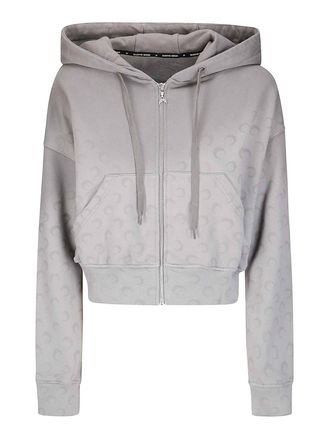 Marine Serre Faded Moon Fleece Cropped Zipped Hoodie