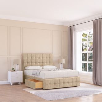 Sloomy Berlin Divan Bed Base 2 Drawers 12 Footboard & 54 Floor Standing Headboard in Cream | Size: Small Single