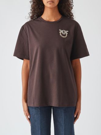Pinko Cotton Crewneck T-shirt with Rhinestone Love Birds Logo