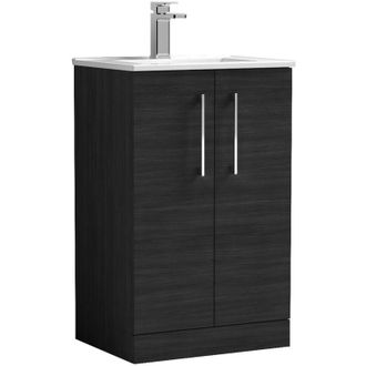 Nuie Nuie - Arno Floor Standing 2-Door Vanity Unit with Basin-2 500mm Wide - Black Woodgrain