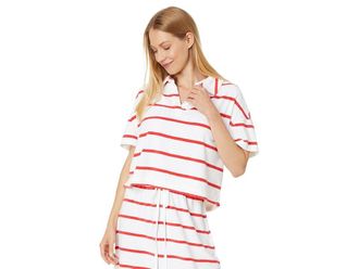 Vineyard Vines Terry Towel Relaxed Polo Womens Clothing Stripe White/Flame : LG, Cotton/Polyester