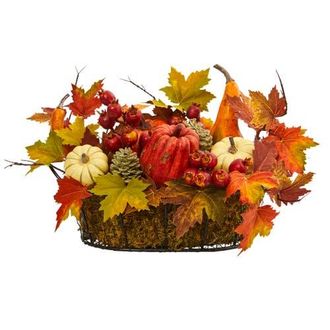 Nearly Natural Pumpkin, Gourd, Berry and Maple Leaf Artificial Arrangement in Orange at Nordstrom