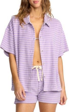 Billabong Josie Stripe Cotton Terry Cover-Up Shirt in Purple Punch at Nordstrom Rack, Size Medium