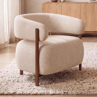 IDMarket Sill&oacute;n Albert De Tela De Chenilla Beige Y Patas Con Acabado De Nogal
