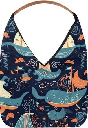 Generic Underwater World Animals Reusable Lightweight Grocery Bags - Foldable Into Compact Pouch, Washable & Sturdy, Multipurpose for Shopping and Travel