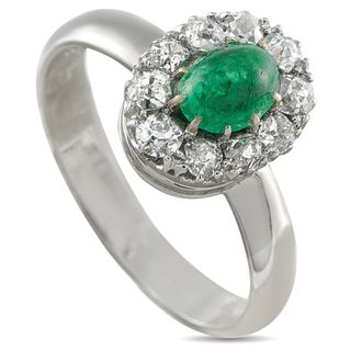 Luxury Bazaar 18K White Gold 0.35ct Diamond and Emerald Ring MGF23-070226