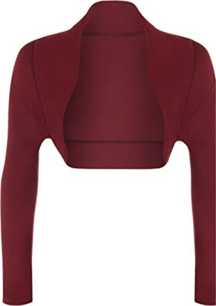 Generic Womens Open Front Bolero Plain Party Casual Cropped Top Ladies Long Sleeve Cocktail Evening Cardigan Shrug Top UK Size 6-20 (UK, Numeric, 20, Regular,