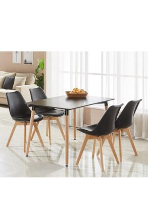 Life Interiors 5PCs Dining Set - a Halo Dining Table & Set of 4 Lorenzo Tulip chairs with Padded Seat in Black
