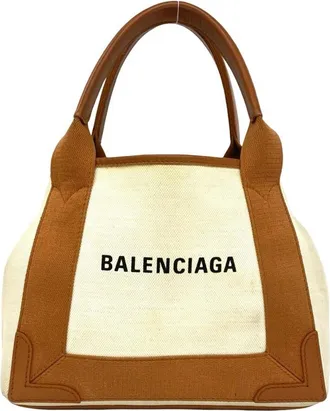 Balenciaga Brown Ivory Canvas Leather Handbag Tote Bag (Pre-Owned)
