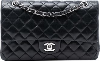 Chanel Pre-owned Womens Medium Classic Lambskin Double Flap - Black Leather - One Size