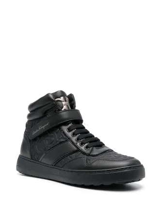 Ferragamo Embossed Logo High-Top Sneaker - Black