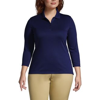 Lands End Plus Size Supima Cotton 3/4 Sleeve Polo Shirt in Deep Sea Navy at Nordstrom, Size 3X