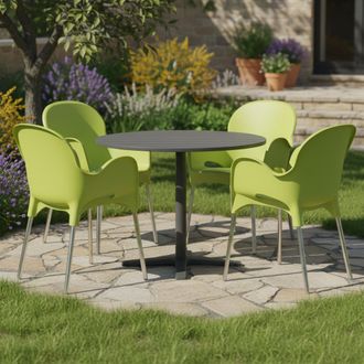 Dmora Silla De Exterior Raimund, 4 Sillas, Apilable Made In Italy, Con Brazos, Verde