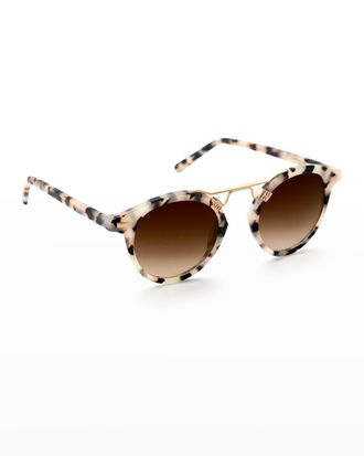 Krewe St. Louis Round Gradient Sunglasses, Rose/White Tortoise
